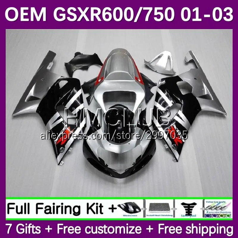 

Инъекция для SUZUKI GSXR-750 GSXR600 K1 GSXR 750 600 CC 58No.4 GSXR750 2001 2002 2003 GSX-R600 01 02 03 серебристо-черные обтекатели