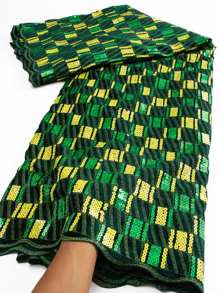 

African Velvet Lace Fabric 2023 High Quality Nigerian Sequined Velvet Lace French Lace for Women Wedding Party Dress Sew TY3521