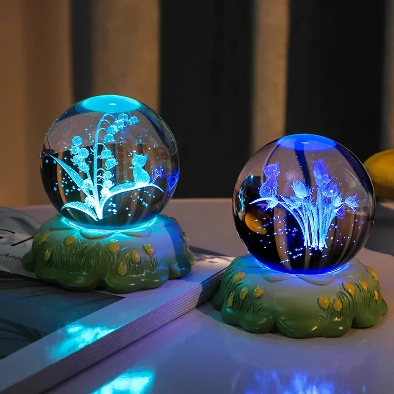 Rose Countryside Style New interior Carved Crystal Ball Night Light Atmosphere Resin Handicraft Decoration Gift