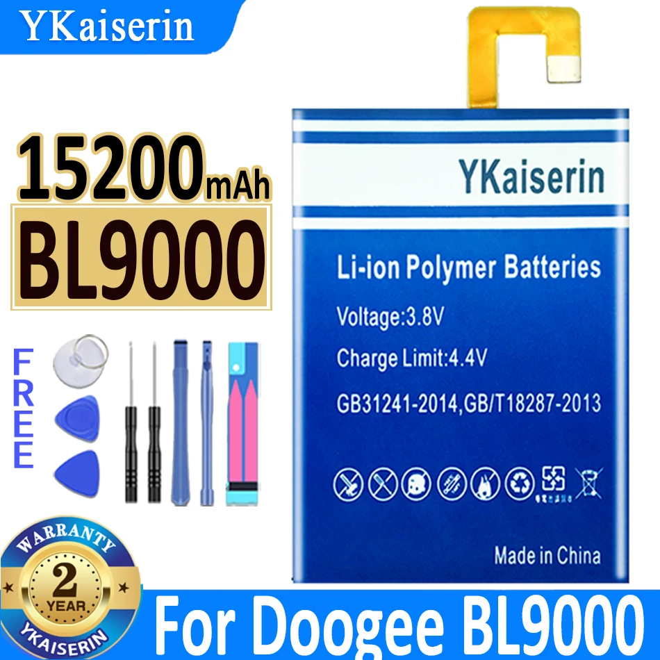 

Аккумулятор ykaisсеребрин Для DOOGEE BAT186910000, 15200 мАч, длительное время работы в режиме ожидания, батарея DOOGEE BL9000