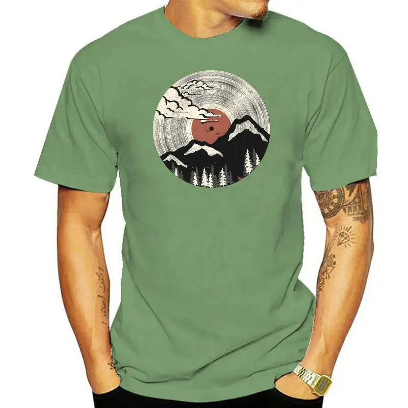 

Vintage T-shirt Men Retro Record Tshirt Print Japan Style T Shirts Music Lover Tees Classic Black Top Mountain DJ Clothes Cotton