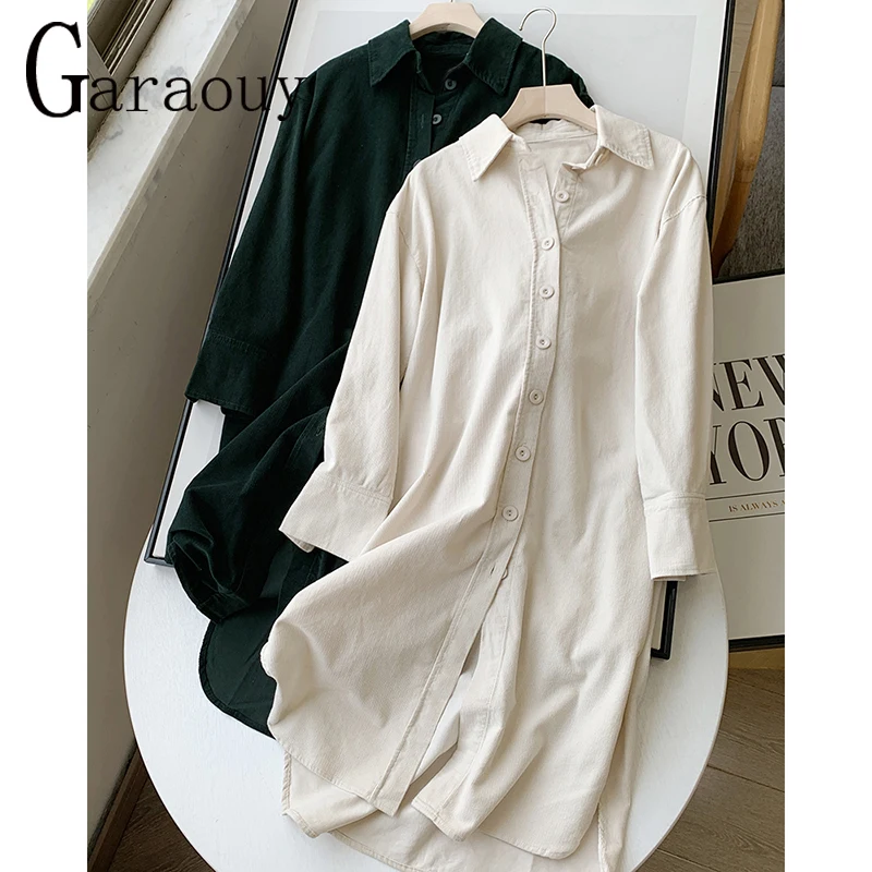 

Garaouy 2022 Осень новинка Вельветовая рубашка Длинное Платье женское винтажное однобортное свободное платье средней длины платья женское плат...