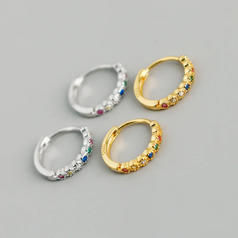 

Mixed color zircon earrings are versatile, fashionable, light and luxurious, S925 pure silver earrings with nail and ear buttons