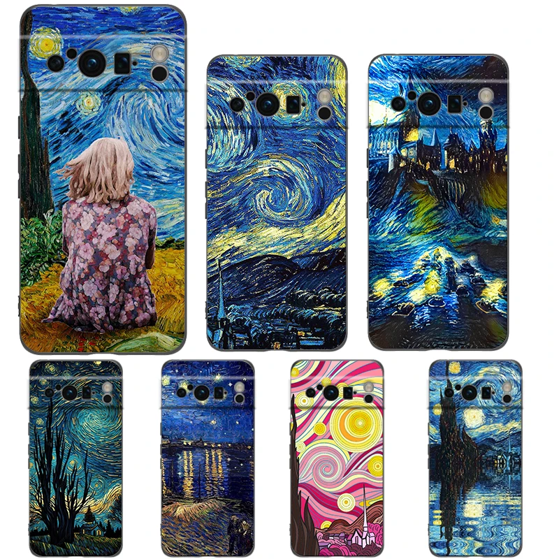 Фото Чехол для телефона Google Pixel 9 8 7 6 9A 8A 7A 6A Pro 10 9 Pro XL Мягкий чехол из ТПУ Capas Van Gogh Art Starry Night Aesthetics №1