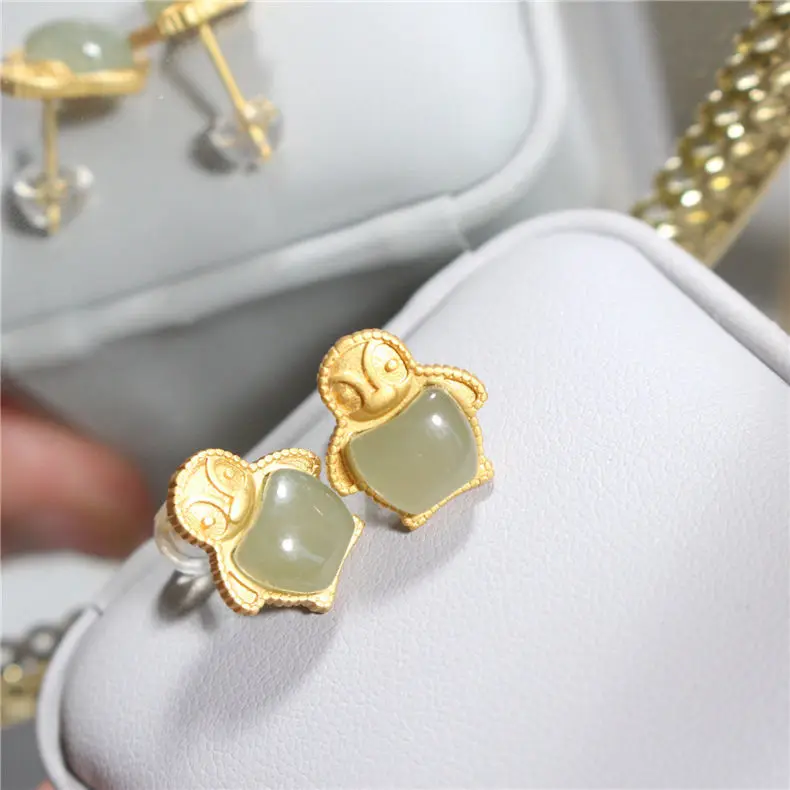 

925 Penguin Lady Stud Earrings Set Natural Penguin Lady Stud Earrings Little Cute Literary Jewelry Gentleman
