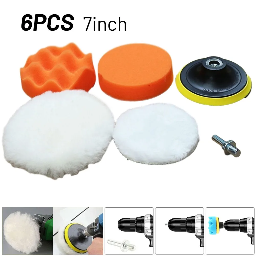 

6pcs Car Buffing Pads Polishing Sponge Set Waxing Foam Polisher Kit For Drill