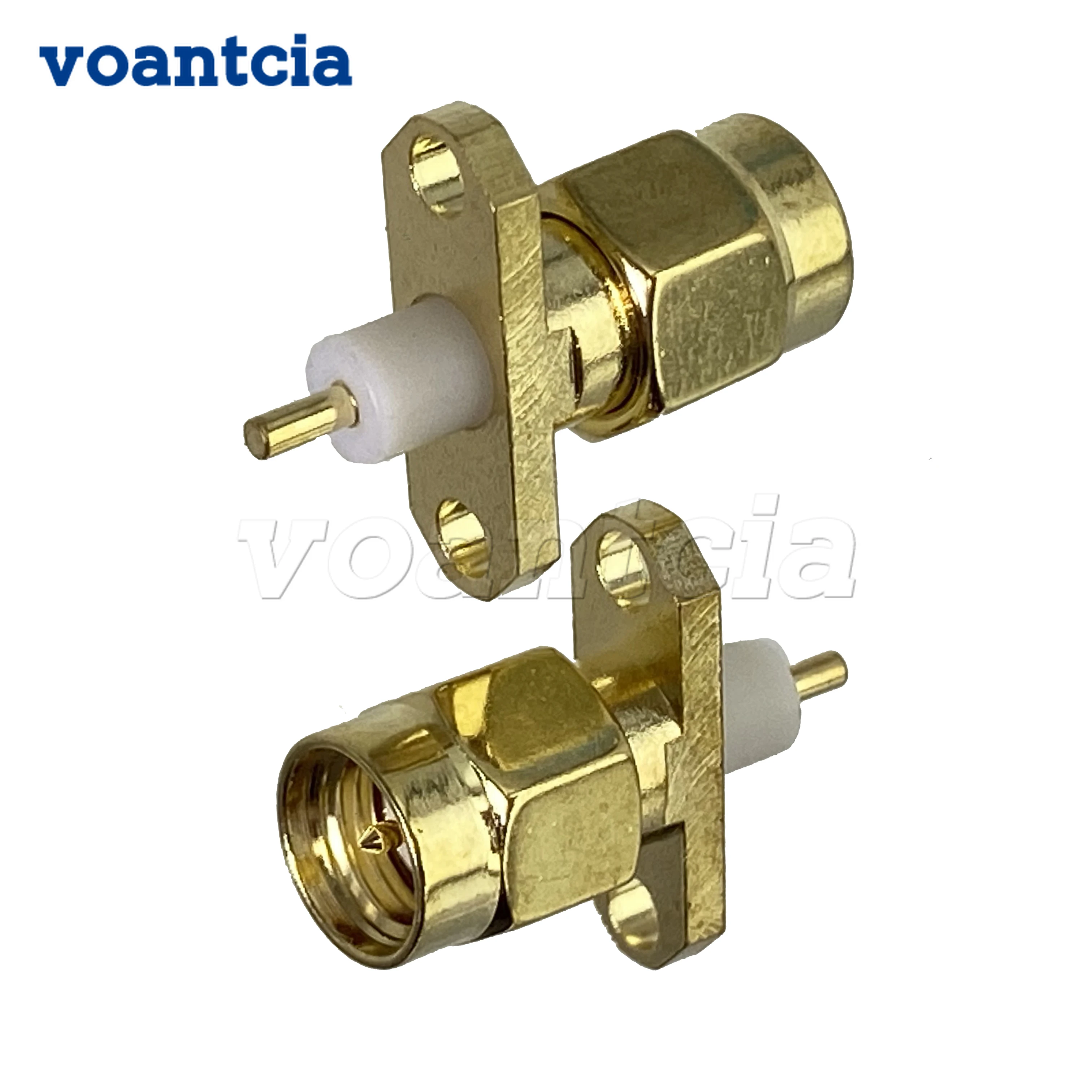 

10pcs SMA Male Plug 2 Holes Flange PTFE Connector Solder PCB Mount RF Coaxial Brass 50ohm Wire Terminals Straight New