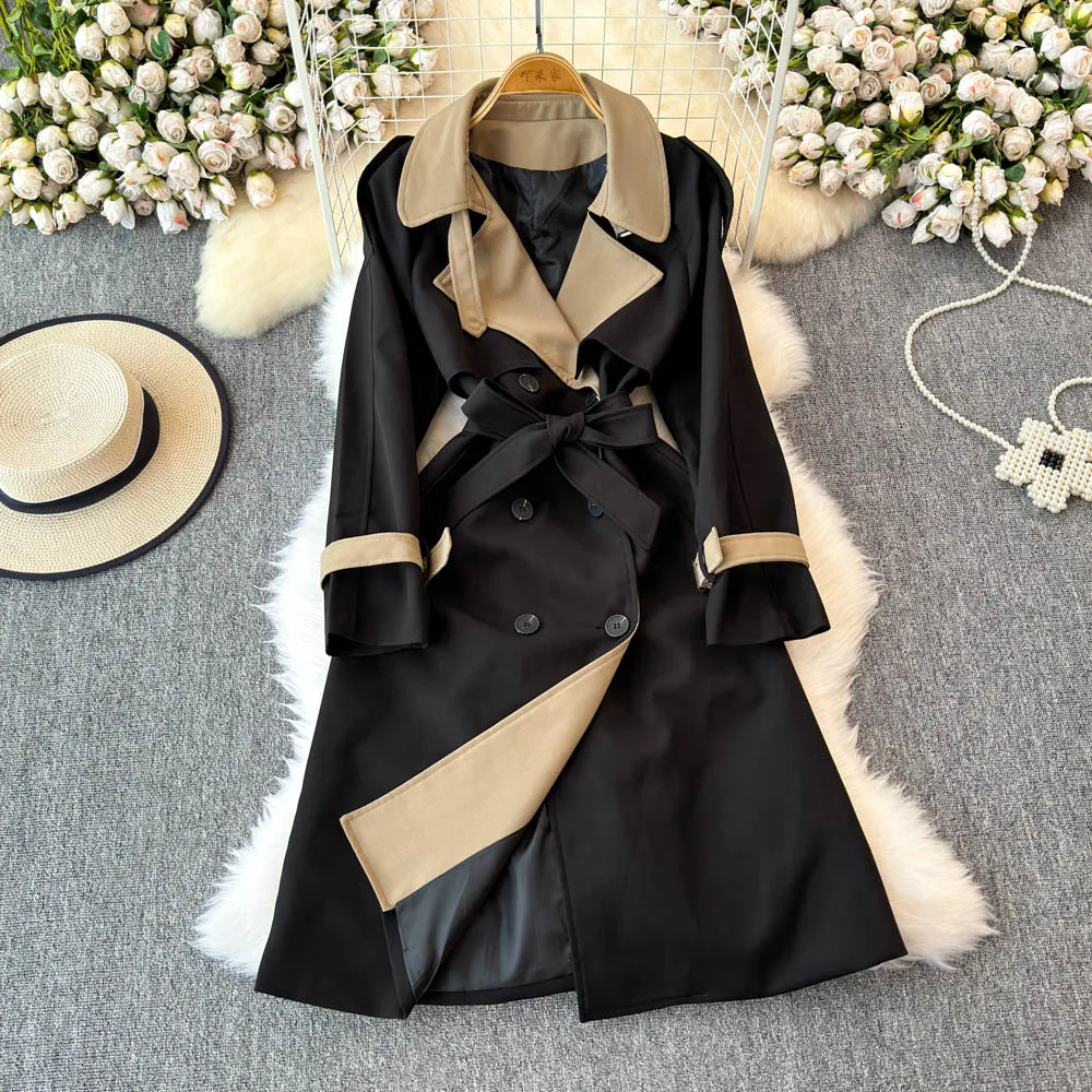 Женская зимняя новая свободная ветровка средней длины с цветными блоками