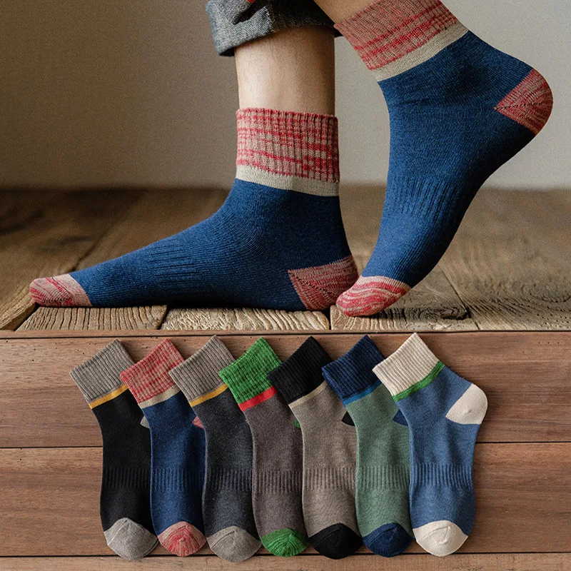 

7 Pairs/Set Japanese Harajuku Socks Autumn Winter Warm Men's Socks Thicke Towel Terry Cotton Sock Male Gift Sports Running Socks