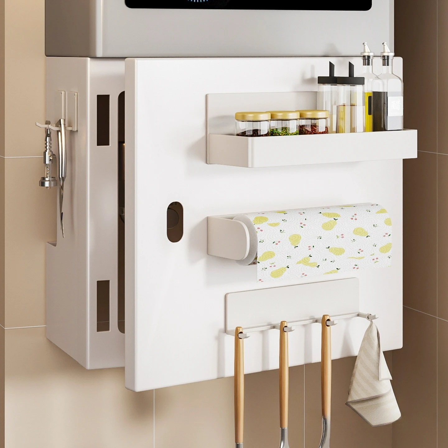 Фото Газовая защитная панель, магнитная защелка для открывания дверцы, водонагреватель, декоративная накладка на кухонную трубу, декоративная накладка для маскировки отверстий, перфорированная панель, настенная печь. №1
