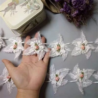 3 yard white cotton heart pearl diamond flower embroidered lace trim ribbon fabric sewing supplies craft handmade diy materials