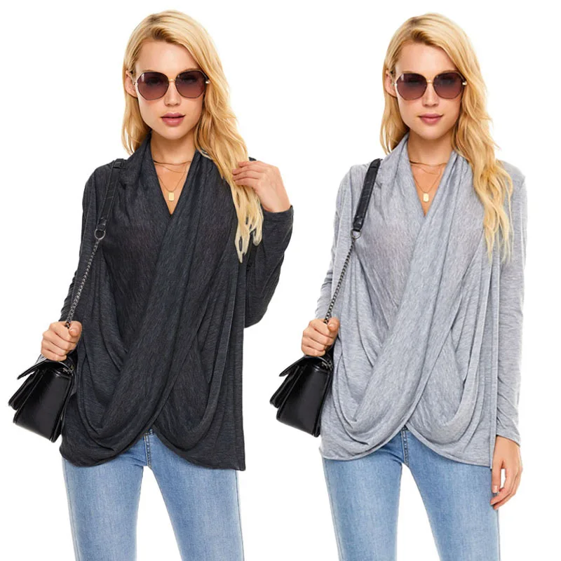 

Women Fashion Heap Heap Collar T Shirt Ladies Tees Shirt Women Long Sleeve Tops Female Casual Loose T-shirt For Female