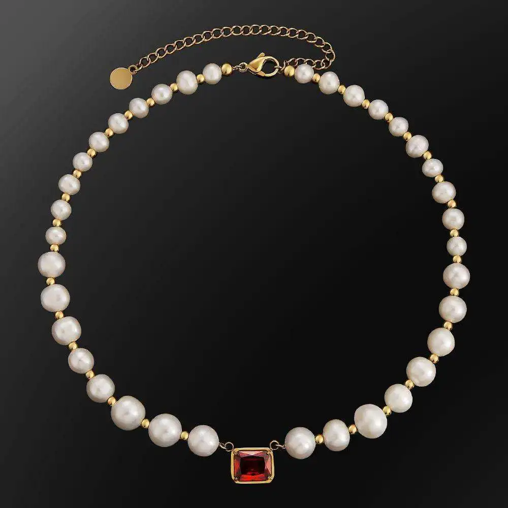 

Scooya French freshwater pearl necklace light luxury niche inlaid zircon pendant necklace for women stainless steel jewelry