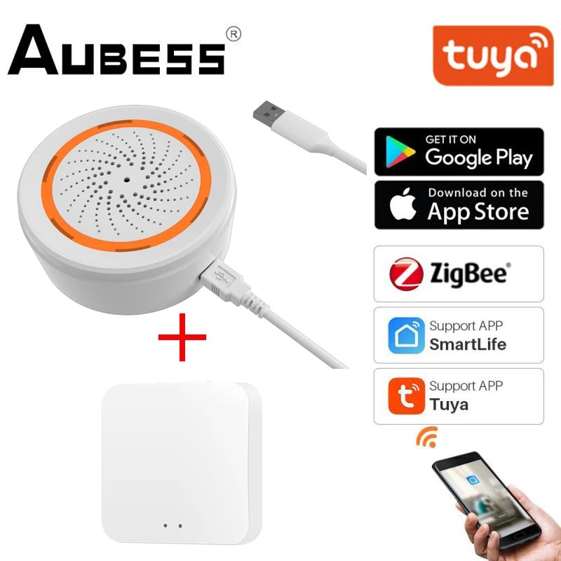 

Умная сирена ZigBee Tuya 2 в 1, звукосветильник сигнализация 90 дБ, работает с приложением SmartLife, шлюз Zigbee, питание через USB-порт