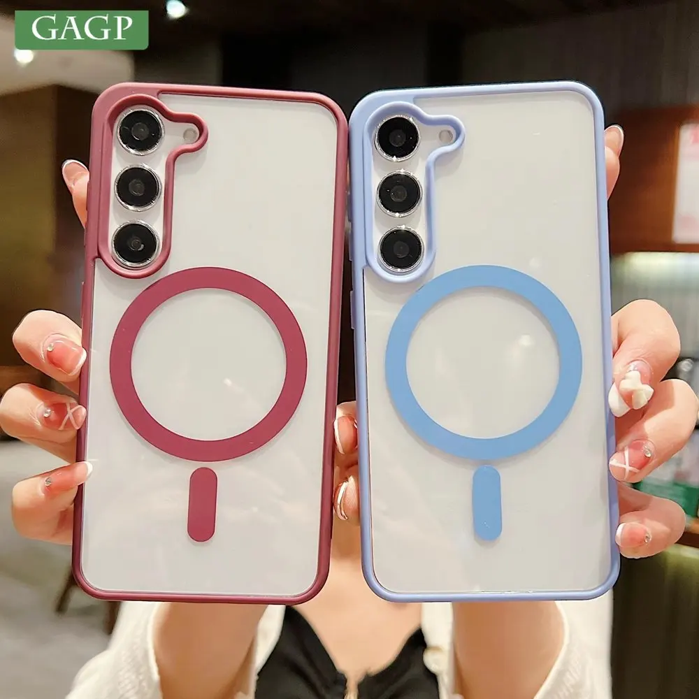 

Luxury Macaroon Transparent Magsafe Case for Galaxy S22 Plus Samsung S23 Ultra Magnetic Wireless Charging Armor Shockproof Cover