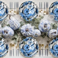 hand painted blue flower ceramic plate creative hotel wedding banquet restaurant theme plate