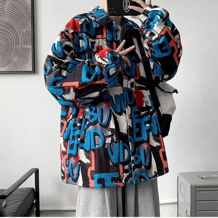 All Match Versatile Spring Autumn Fashion Men's Solid Casual Shirt Loose Pockets Letters Jacket Coat Cool Boy Soft Flower Warm