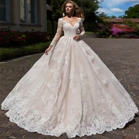on zhu luxury a line v neck lace appliques wedding dresses 2022 full sleeves bridal gowns with chapel train vestidos de novia