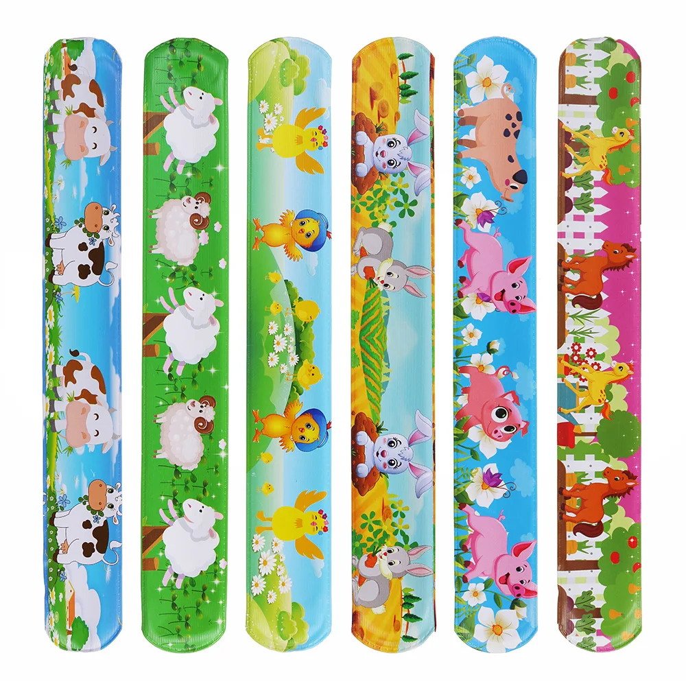 

Cartoon Cow Pig Chick Rabbit Sheep Horse Print Slap Bracelets Farm Theme Party Farm Animals Adult Kid Birthday Party Supplies