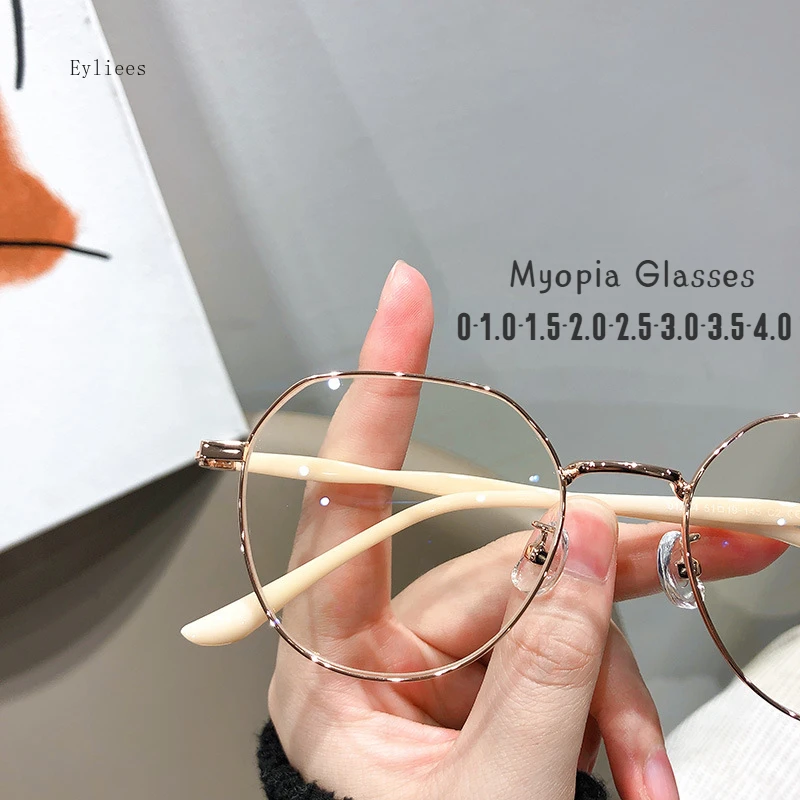 

Anti Blue Light Metal Polygons Myopia Glasses Women Men Computer Myopic Optical Eyeglasses Unisex Goggle 0-1.0-1.5...-4.0