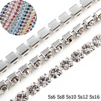 1 meter shiny crystals dense rhinestones chain silver claw base chain non hotfix strass trim sewing rhinestones cup chain crafts