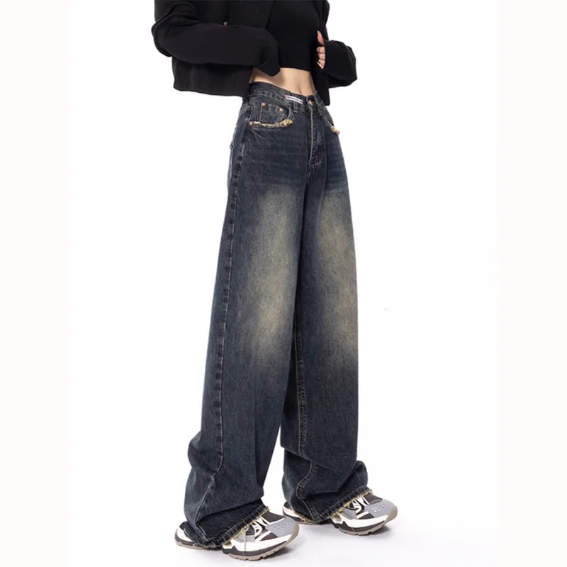 

Harajuku Streetwear Retro Fashion 2023 Spring Women High Waist Jeans Loose Wide Leg Straight Loose Denim Trousers Y2K Pants