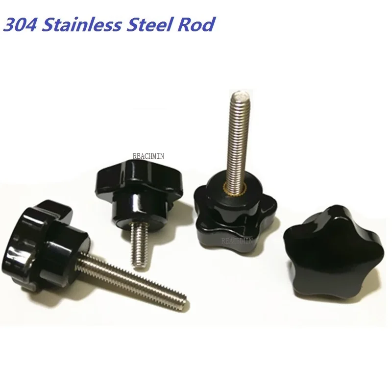 

10PCS M4 Thread SUS304 Rod Male Thread 5 Star Shape Knob Grips Clamping Screw Knob Head Diameter 24mm