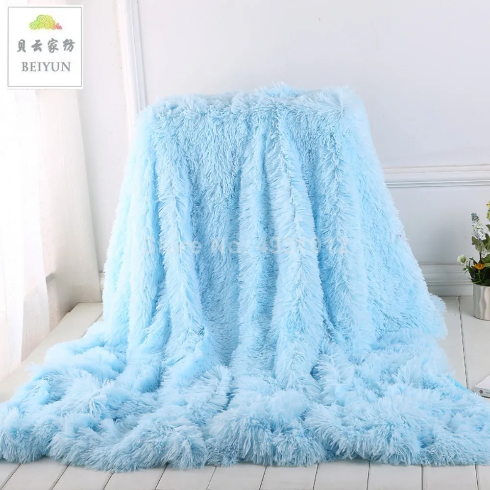 

Decorative Soft Fluffy Faux Fur Throw Blue Blanket Reversible Long Shaggy Cozy Furry Blanket, Blanket for Sofa/Couch/Bed