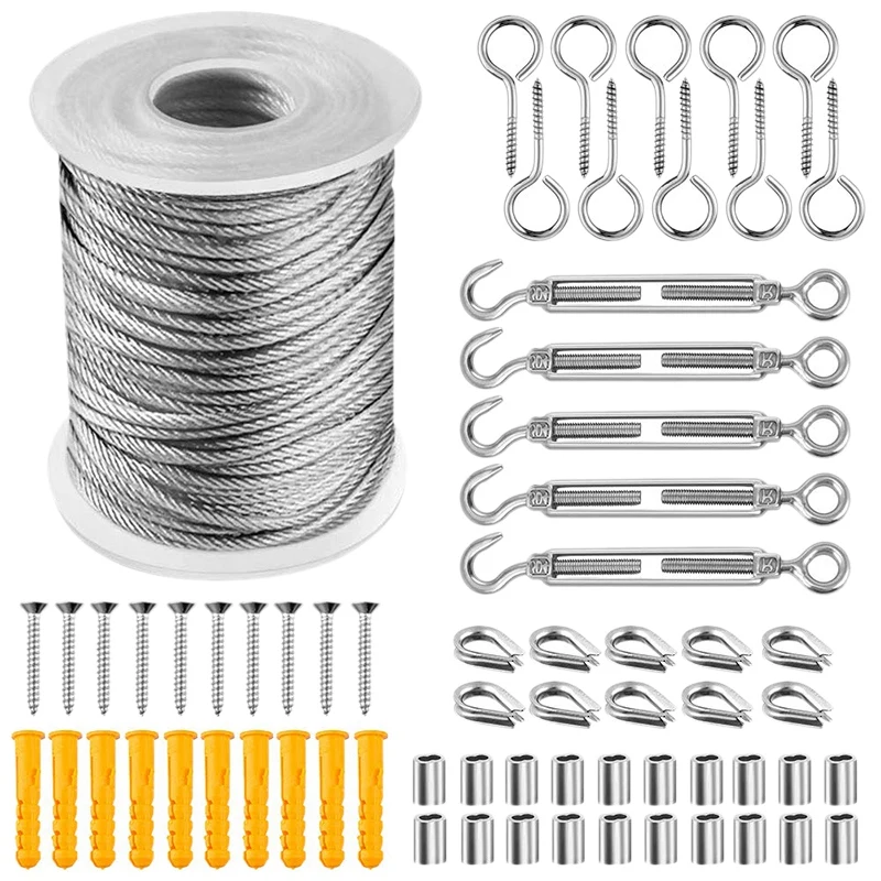 

Stainless Steel Wire Rope Vinyl Coated Cable Turnbuckle Locking Device Snap Hook and Screws Outdoor Light Set