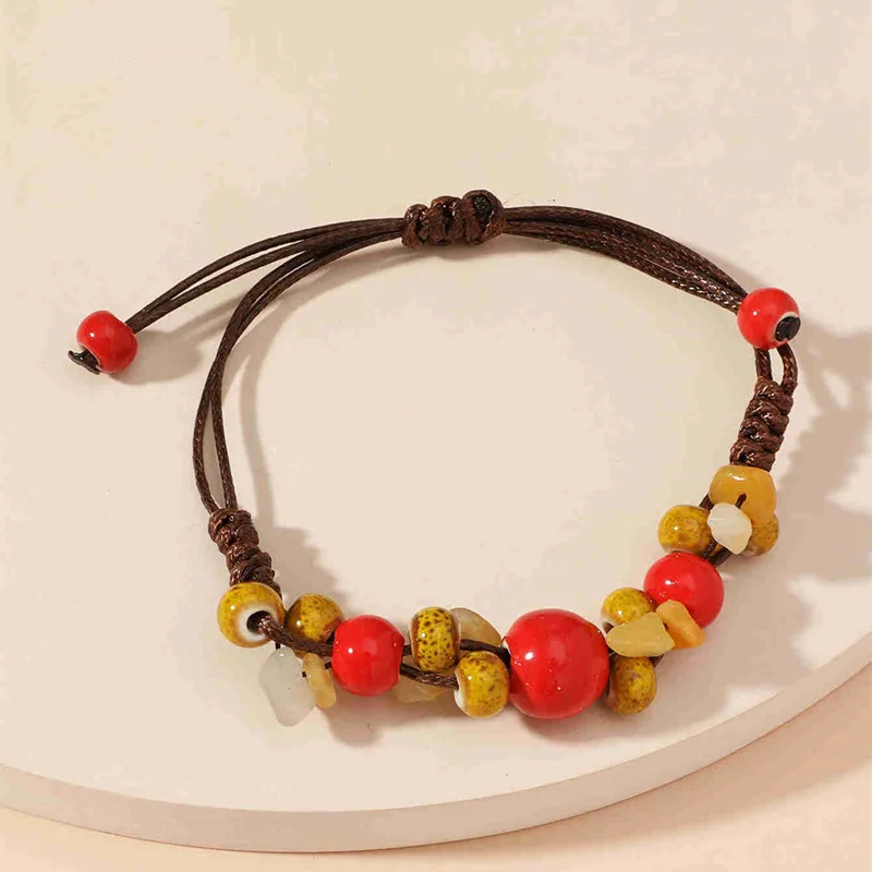 New Summer Spring Fashion Bracelet Handmade Beads Woven Ceramic Bracelets Vintage Ethnic Style Bracelet Women Girl Jewelry Gifts