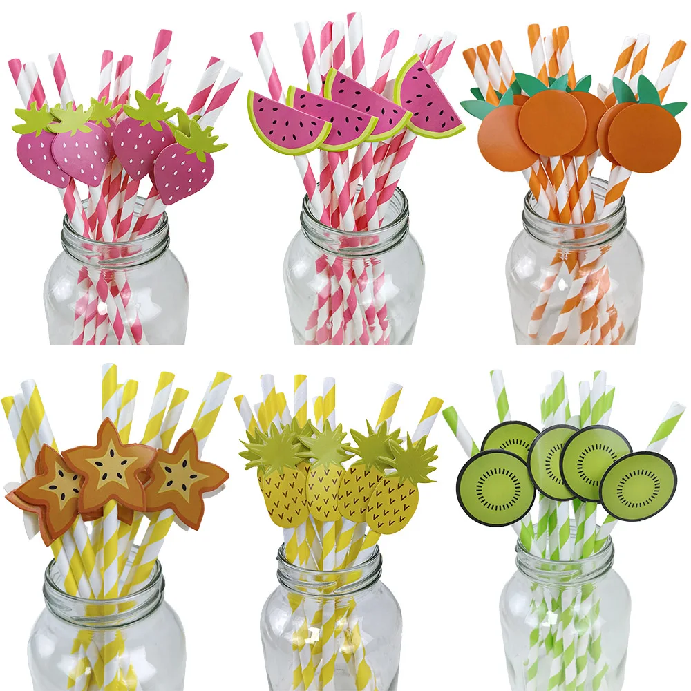 20 шт. бумажные соломинки для сладких фруктов милые с клубникой апельсином и