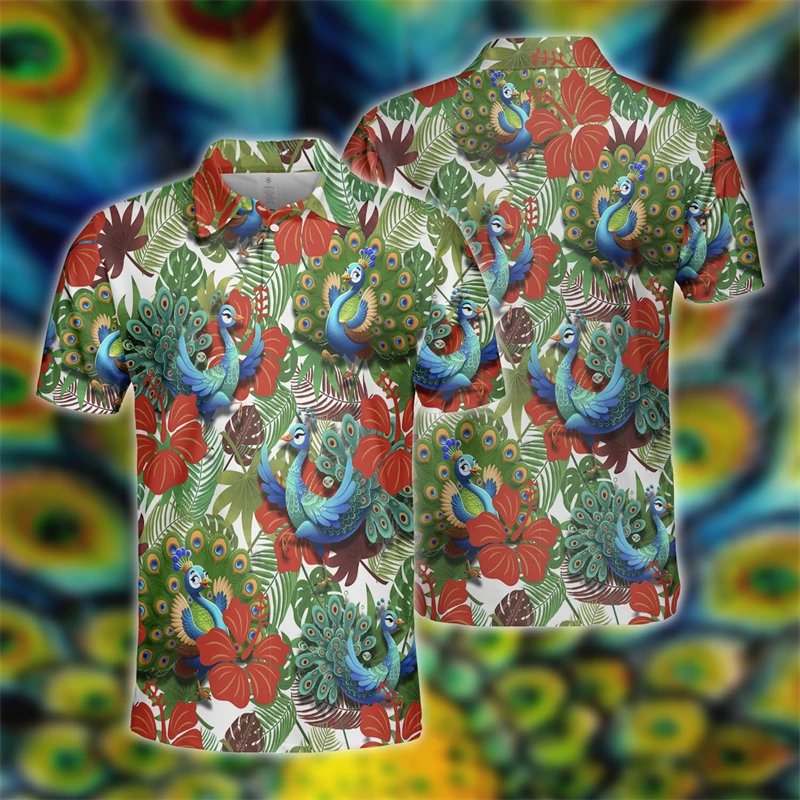 Рубашка-поло унисекс с 3D-принтом павлина Ослепительная
