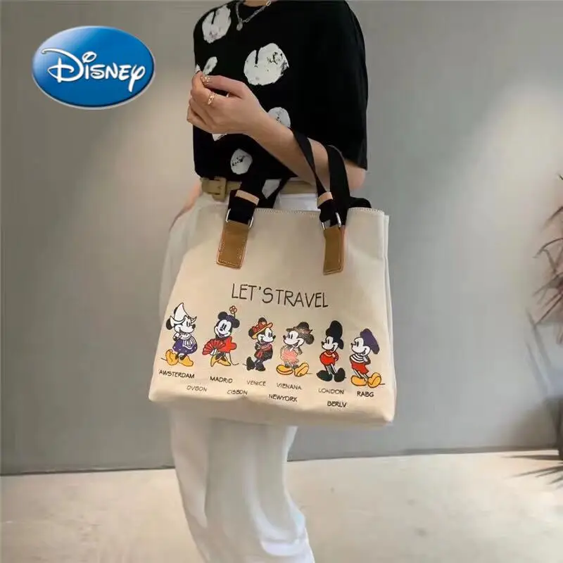 

New Disney Mickey Cartoon Print Woman Shoulder Bag Large Capacity Canvas Handbag Shopping Bag Tote Bag Female Bag Trend In 2021