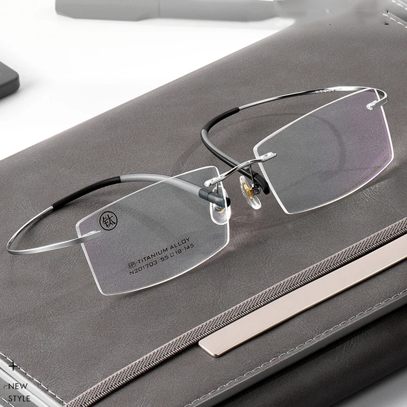 Очки без оправы для мужчин и женщин чистый титан Прямоугольная форма оправа