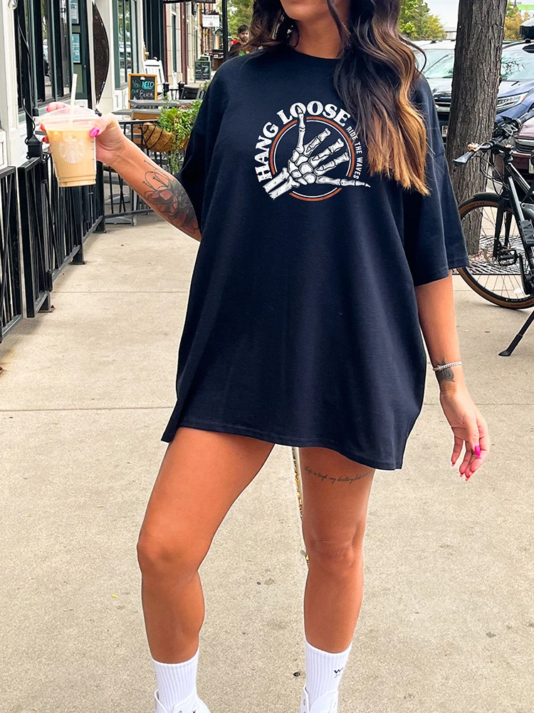 

Hang Loose Ride The Wavescotton T-Shirts Harajuku Round Neck Tshirts Oversized Comfortable Tshirts Short Sleeve Women Tshirts