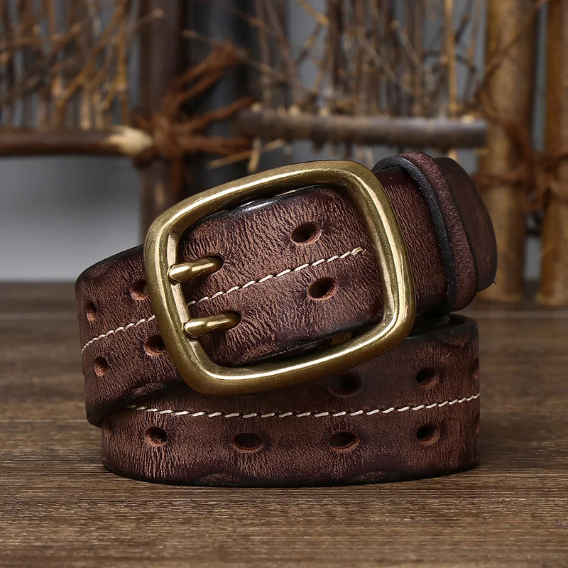 Cowhide Belt for Men Retro Personality Fashion Casual Luxury Design Jeans Accessories High Quality Pin Buckle Leather Waistband