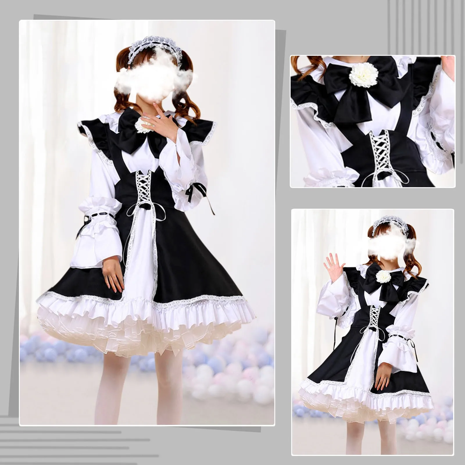 

Женский модный наряд, милый наряд, костюм для косплея, комплект с коротким пышным рукавом, трапециевидная Повседневная Туника с длинным рук...