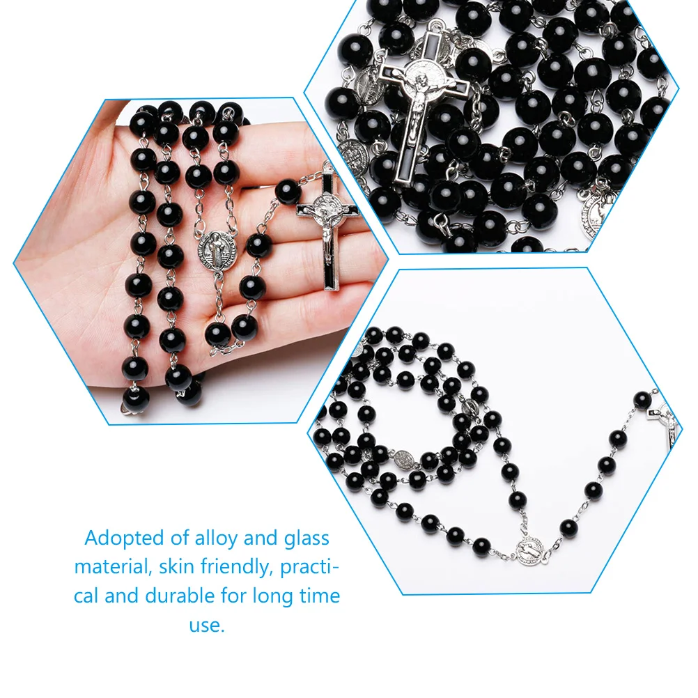 Крест Человек Четки Бусины Распятие Ожерелье Мужчины Стеклянные Жемчужные