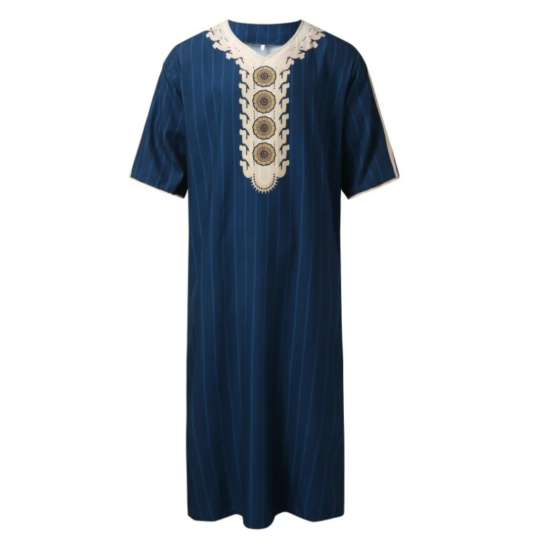 Men's Muslim Robe New Arab Ethnic Loose Relaxed V-neck Medium Sleeve Bodysuit