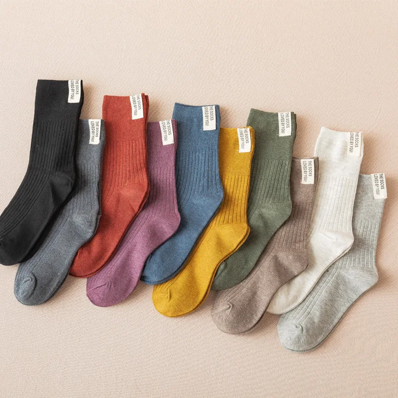 

High Long Socks Color Fashion Harajuku Socks Girls Knitting Lady Women Retro Soft Cotton Autumn Casual Solid Loose Spring Socks
