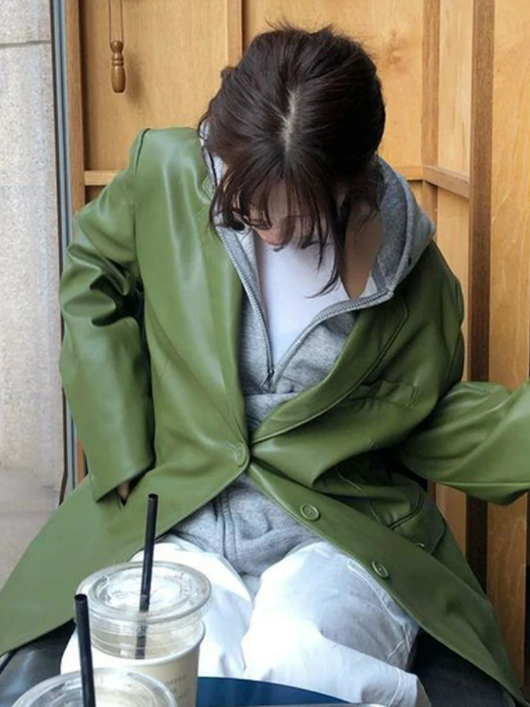 Autumn Korean Leather Jacket Women 2022 Winter Thin Notched Casual Biker Moto Leather Coat Female Streetwear Button PU Chic Tops