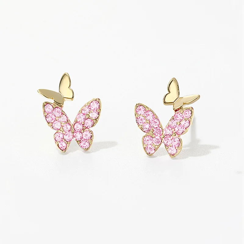 

2022 New Trendy Butterfly Pink Green Blue Purple Gold Color Earrings for Women Party Gift Jewelry Wholesale E7339