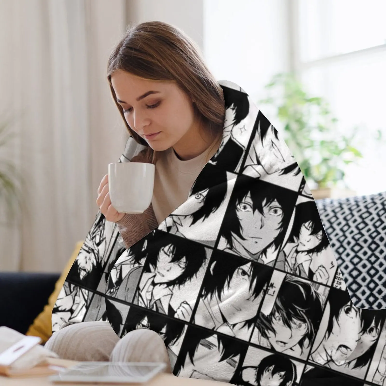 Коллаж Dazai Osamu-черно-белая версия манги одеяло роскошные фланелевые одеяла для