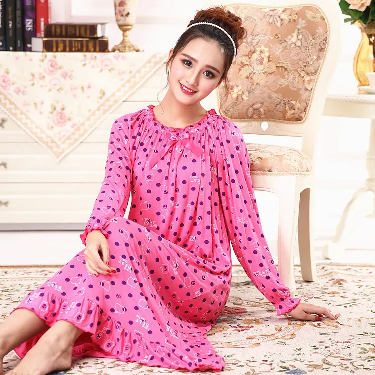 Spring Autumn Cotton Nightgowns Ladies Nightshirt Loose Long Sleeve Home Clothes Printed Nightdress Women Vestido Mujer