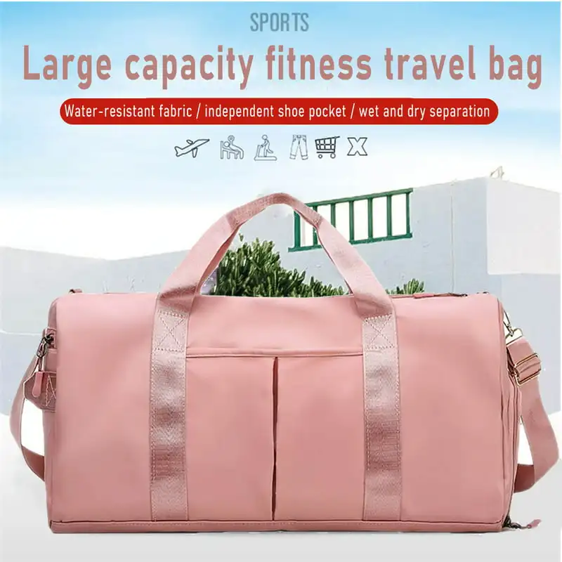 Elegant Dry/Wet Separated Pink Sport Duffle Bag for Men & Women with Soft Material, Gym Bag Training Handbag Yoga Bag Travel Bac