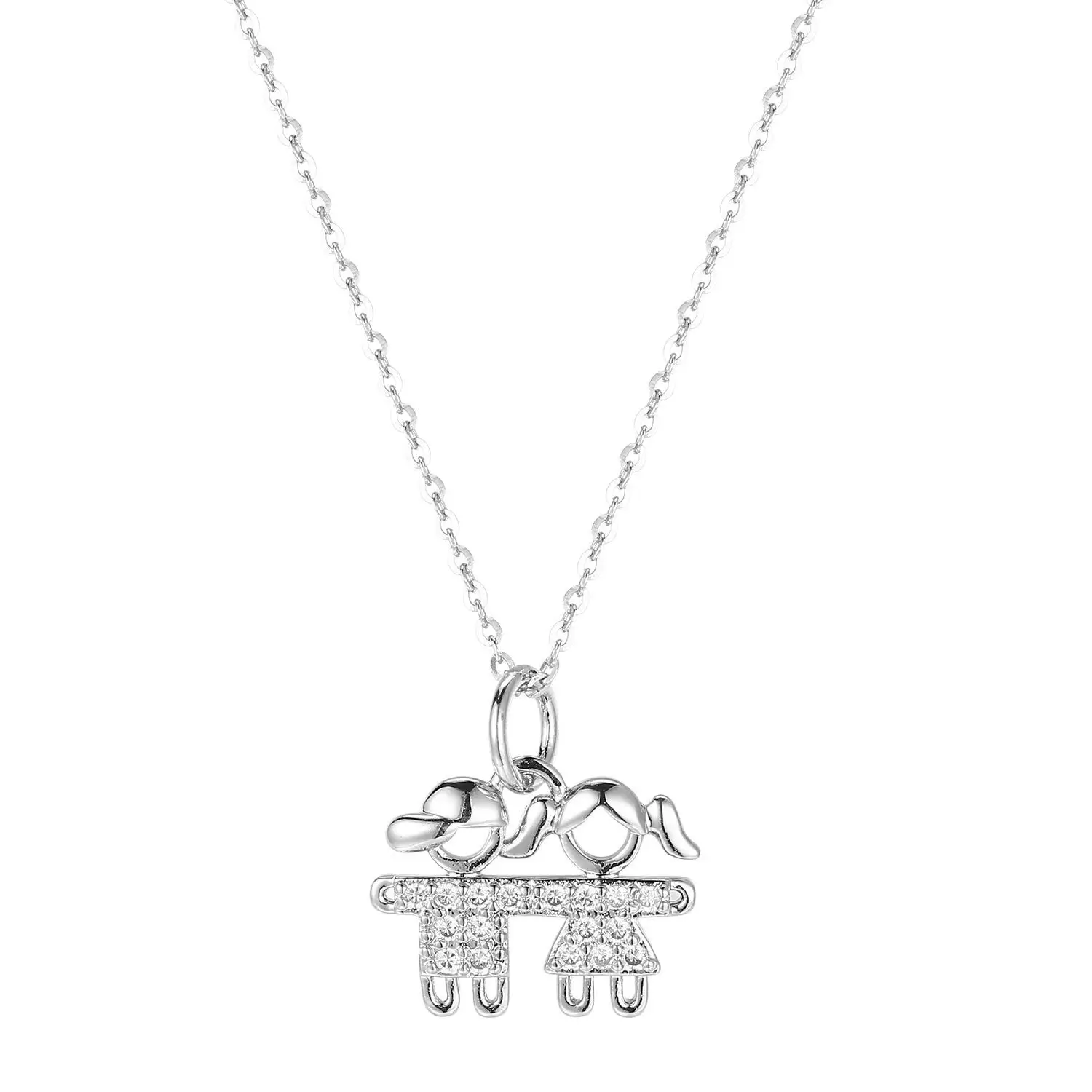 

hot 925s Sterling Silver cute little boy little girl Diamond Pendant Light luxury couple gift female Necklace