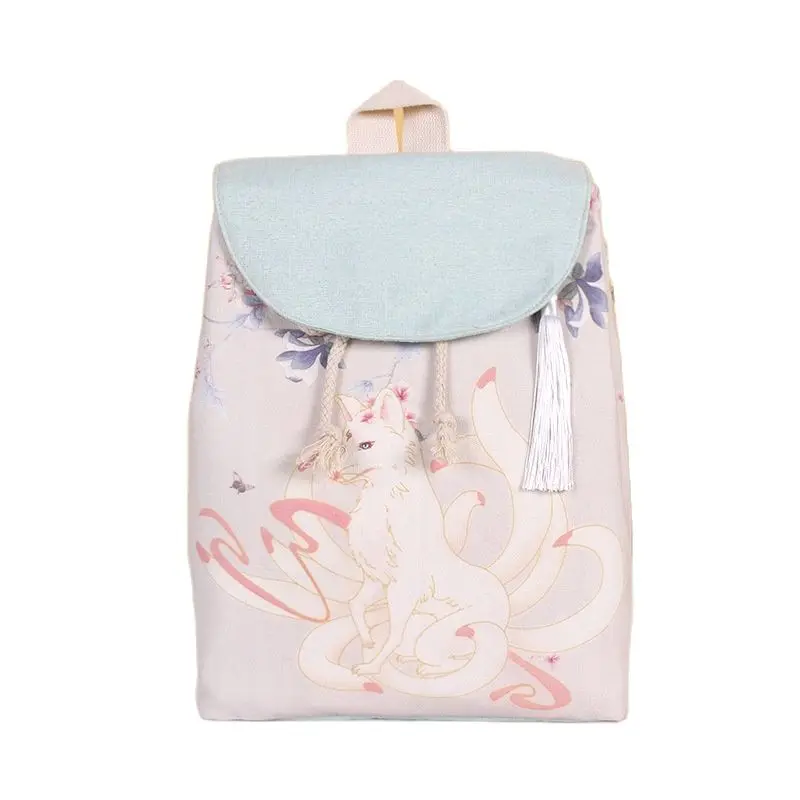Canvas Children School Bag Embroidery Cartoon Prints Travel Backpack Female Chinese Style Cloth Sack Kid Book Pouch For Girls