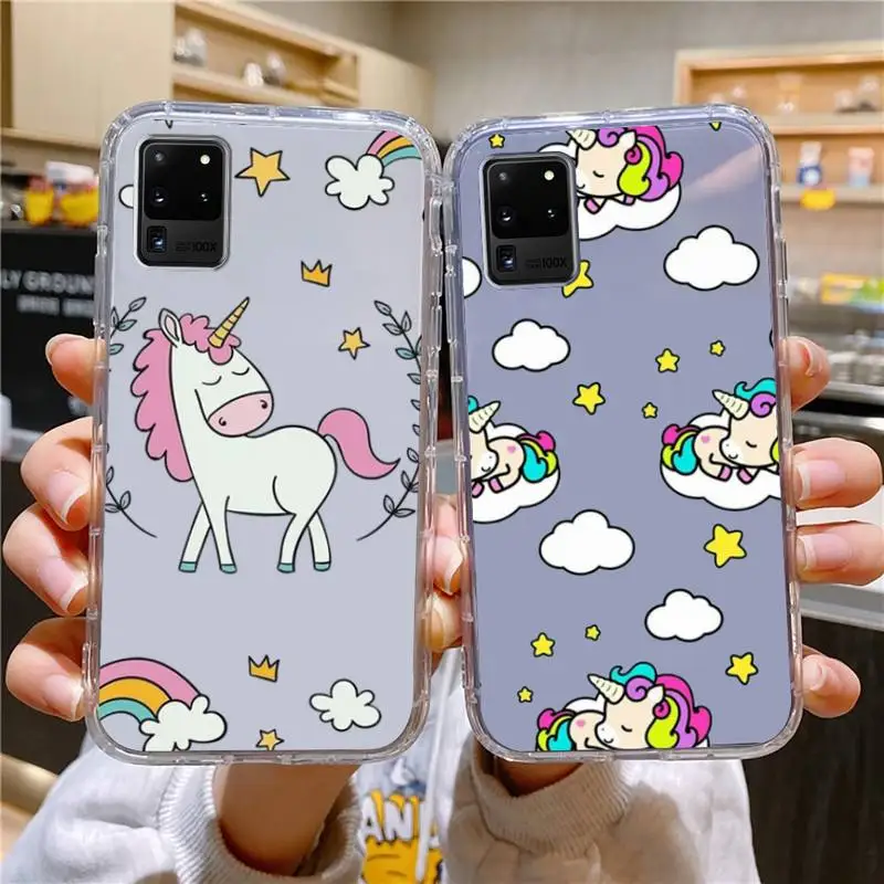

Rainbow Unicorn Summer Phone Case For Samsung Galaxy S10 S10e A70 Edge S22 S23 Plus Ultra Note10 Transparent Cove