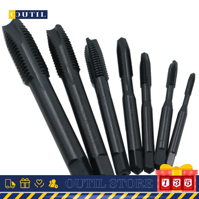 

7pcs Screw Thread Tap Drill M2 HSS Nitriding Black Hand Handper Set M3--M12 Spiral Groove / Straight Groove Square Handle Bit