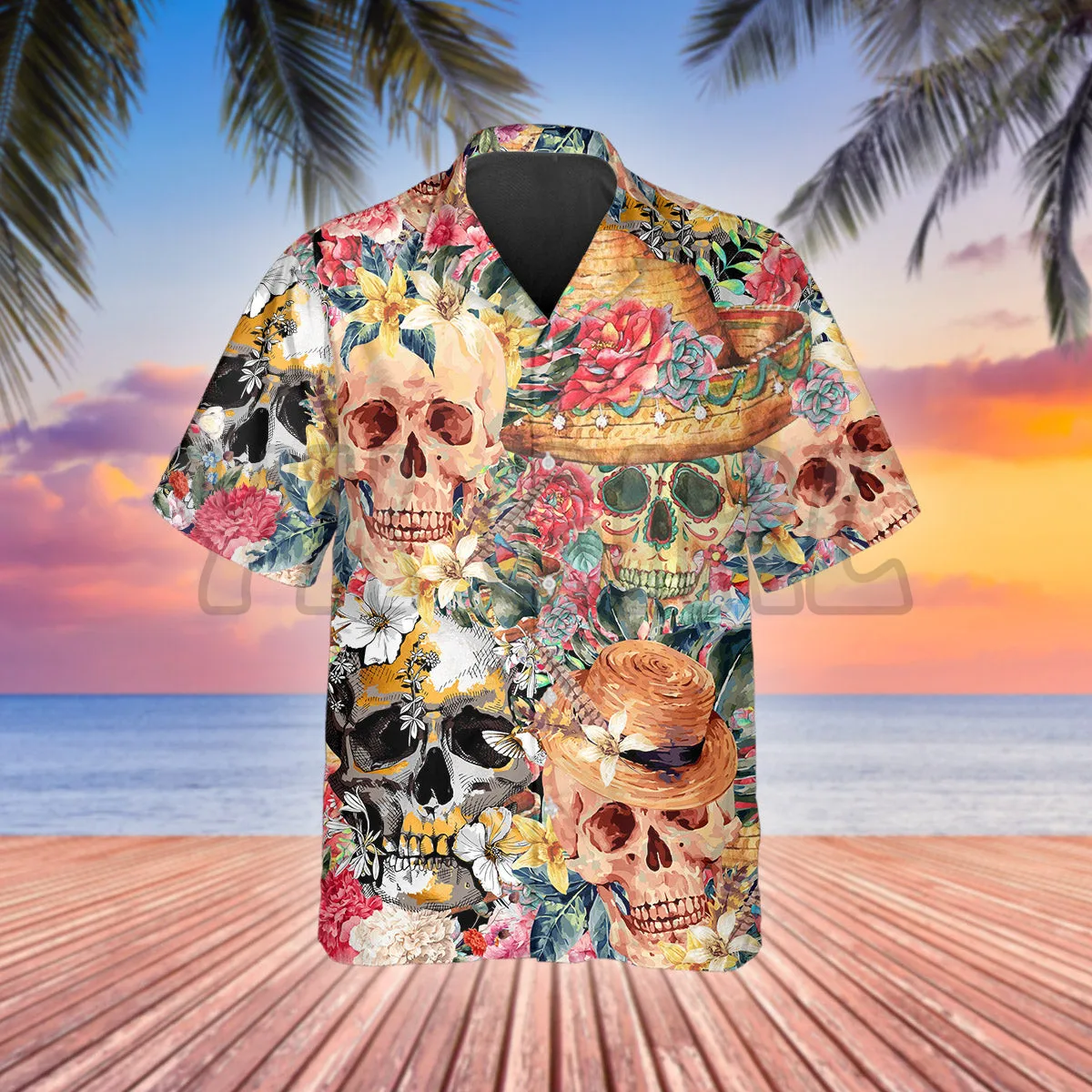 Summer Sugar Skull 3D All Over Printed Hawaiian Shirt Men's For Women's Harajuku Casual Shirt Unisex